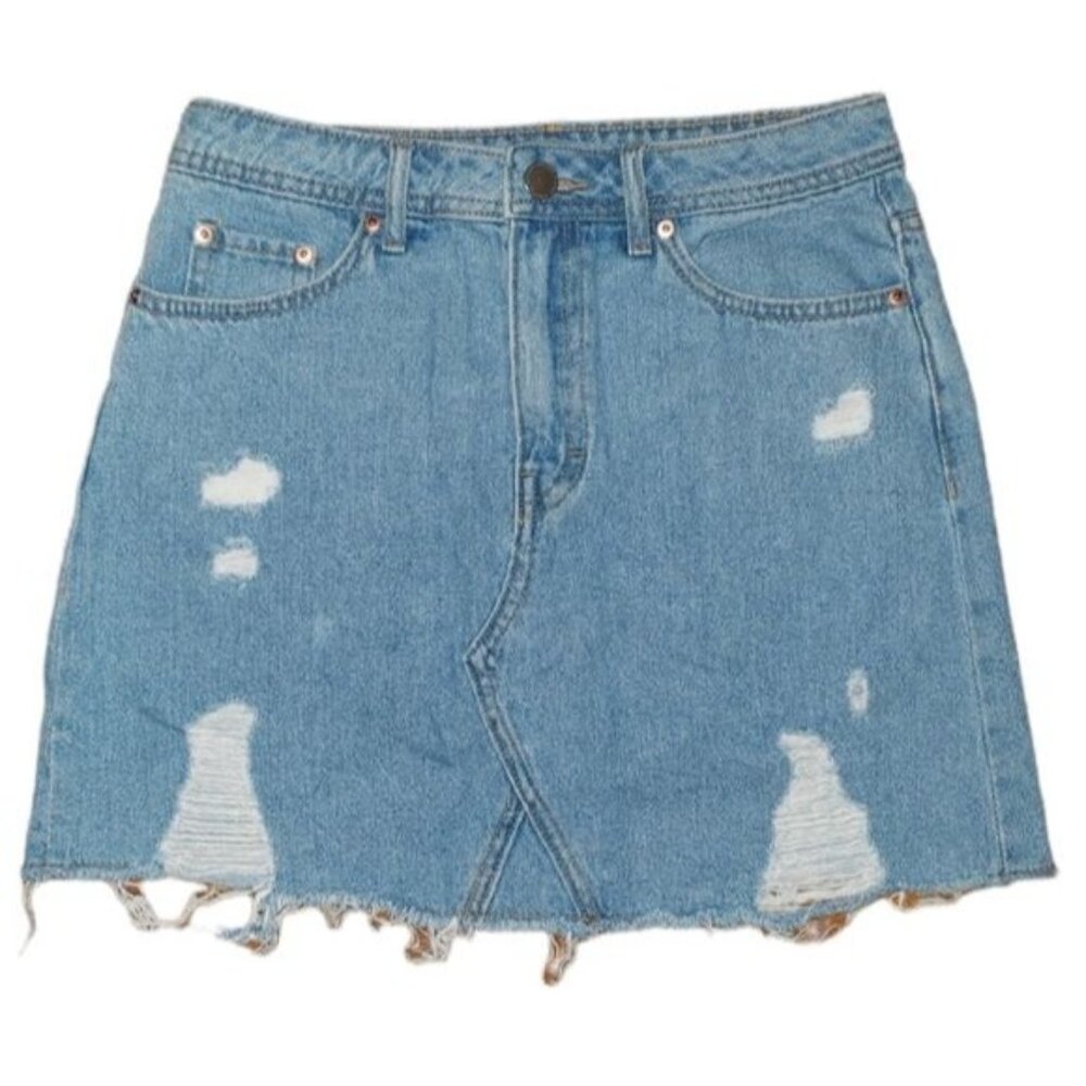 3/$15 Divided Distressed Raw Hem Denim Mini Skirt Size 4
